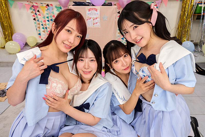【VR】聖レズ学院 貧乏の僕がテスト生として転校した先はまさかの女子校!?花ざかりの男子禁制ハーレムLIFE~文化祭の準備中にヤリまくりハーレムSEX編~ 沙月恵奈 弥生みづき 小那海あや 皆月ひかる 9枚目